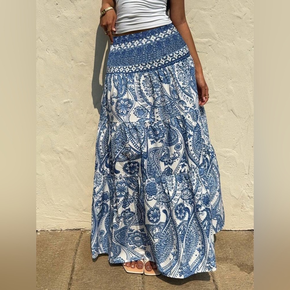 Printed Tiered Maxi Skirt